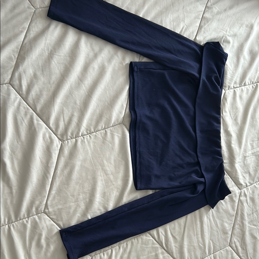 Navy Off-Shoulder Long Sleeve Top